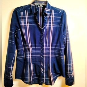NY & Co (Size M) Navy & Lavender (Purple) Plaid Button Down Shirt